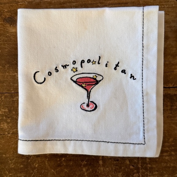 Pottery Barn Vintage Martini Embroidered Cocktail Napkins and Bar Towel - Picture 3 of 14